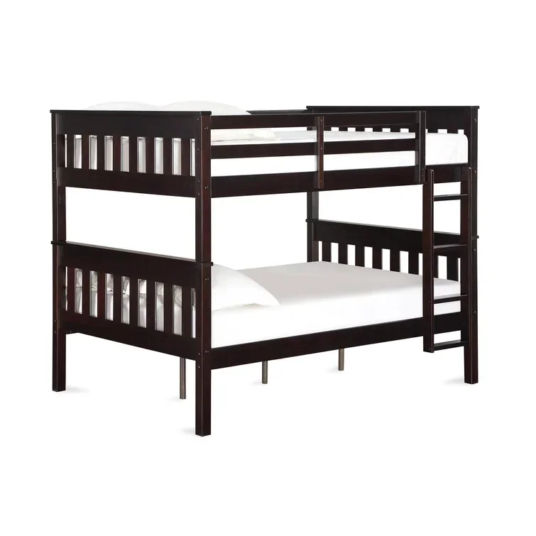 Espresso Home Dorm Student Kids Bunk Bed With Ladder Full Over Full Solid Wood Standard Bunk Bed