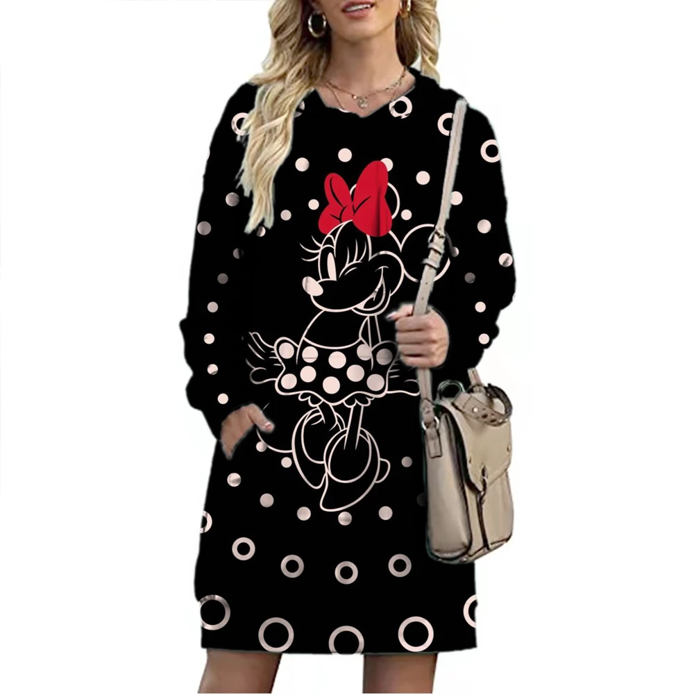 Queda Elegante Disney Marca Mickey e Minnie Dos Desenhos Animados 3D Impresso Moda Casual Senhoras Boho Solto Alongado Hoodie Y2K