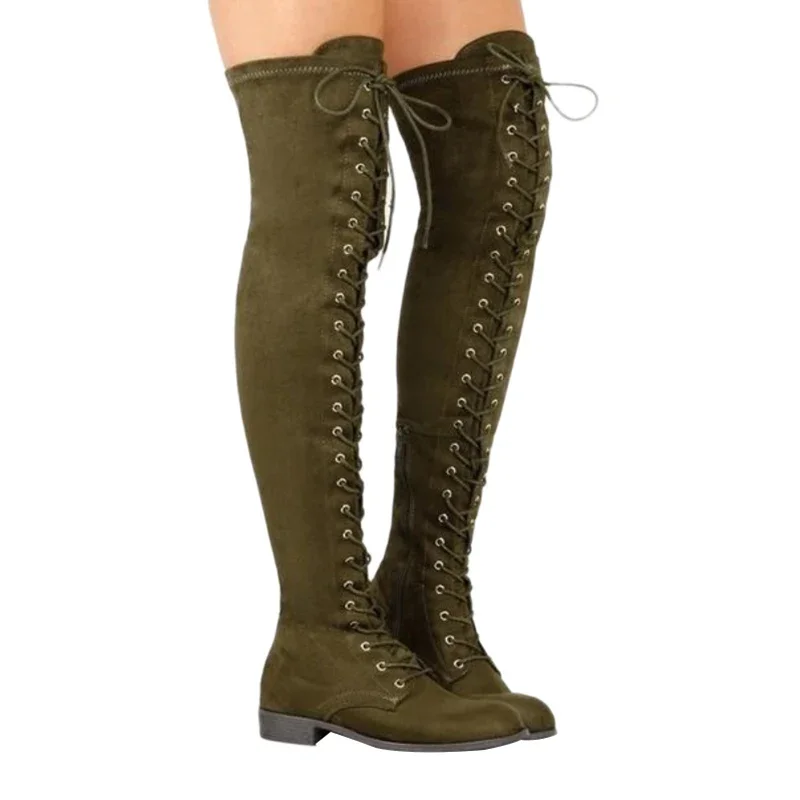 Botas de cuero de gamuza con correa cruzada para mujer, botas hasta la rodilla, botas de plataforma de suela gruesa, botas por encima de la rodilla, moda de otoño e invierno