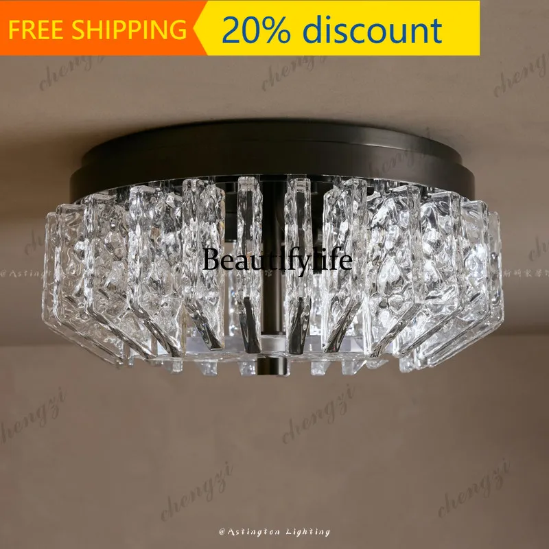 CC45  North American retro bedroom study aisle art water ripple glass ceiling lamp