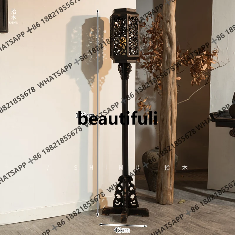 Palace lamp flower stand lamp floor ornament solid wood antique classical tea house photography scene props