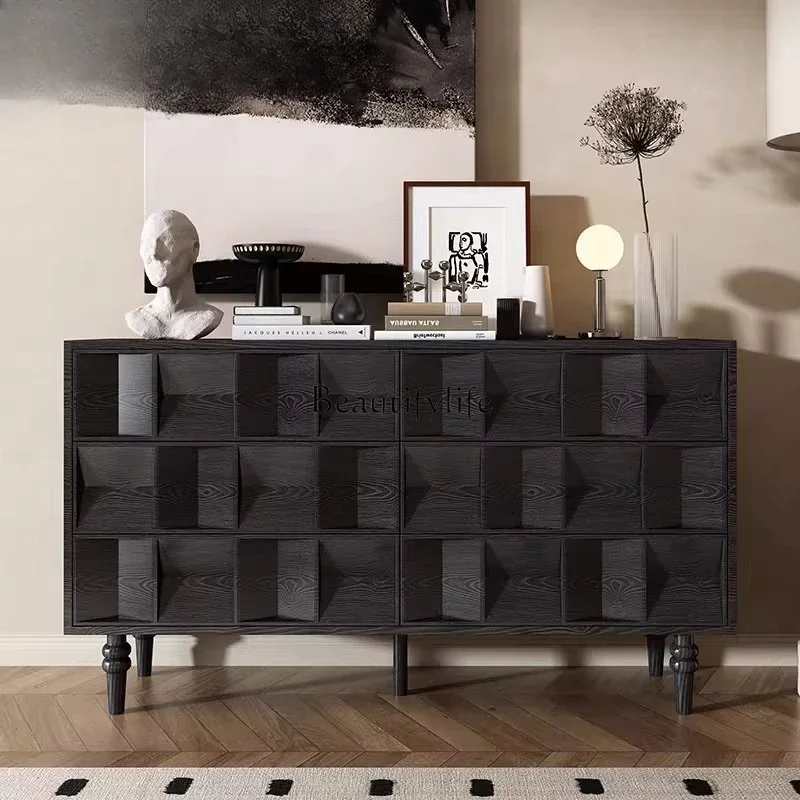 

ld14Solid wood premium black dining side cabinet French retro bucket cabinet living room dining side cabinet