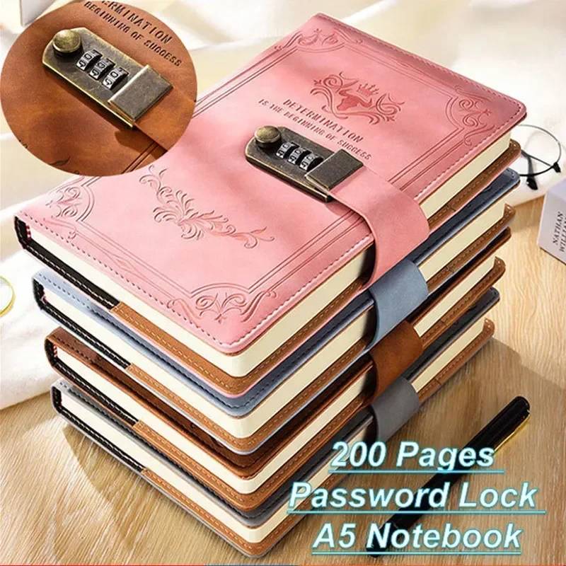 Retro Notes With Diary Thickened Notebook Stationery Planner Manual Office Lock Secret School Bullet