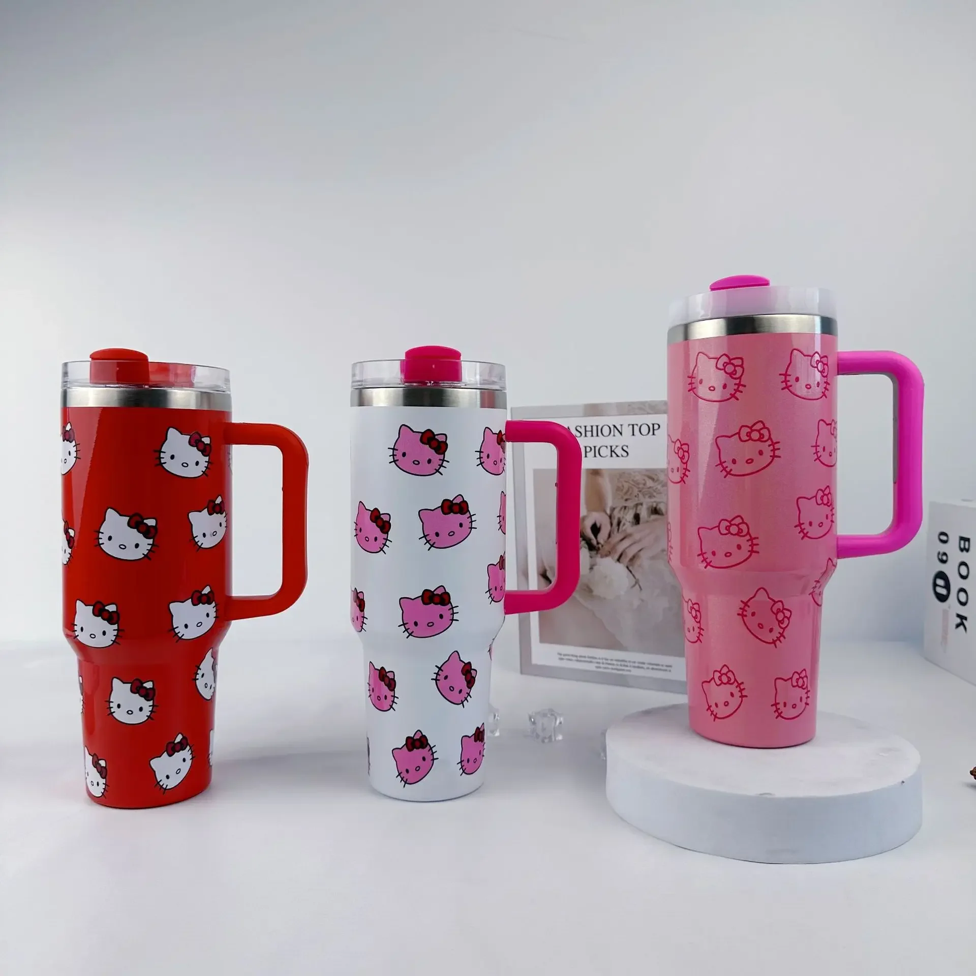 Cute Hello Kitty New Big Mac 40oz Ice Cup Stainless Steel Kt Cat Insulated Cups Large Capacity Portable Handle Car Bottles Gifts