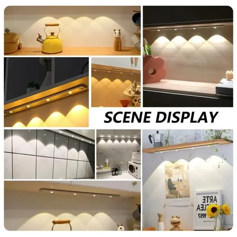 أضواء تحت الخزانة، مستشعر حركة قابل لإعادة الشحن، ضوء داخلي، لاسلكي و3 ألوان قابل للتعتيم مع تأثير عين القطة #2