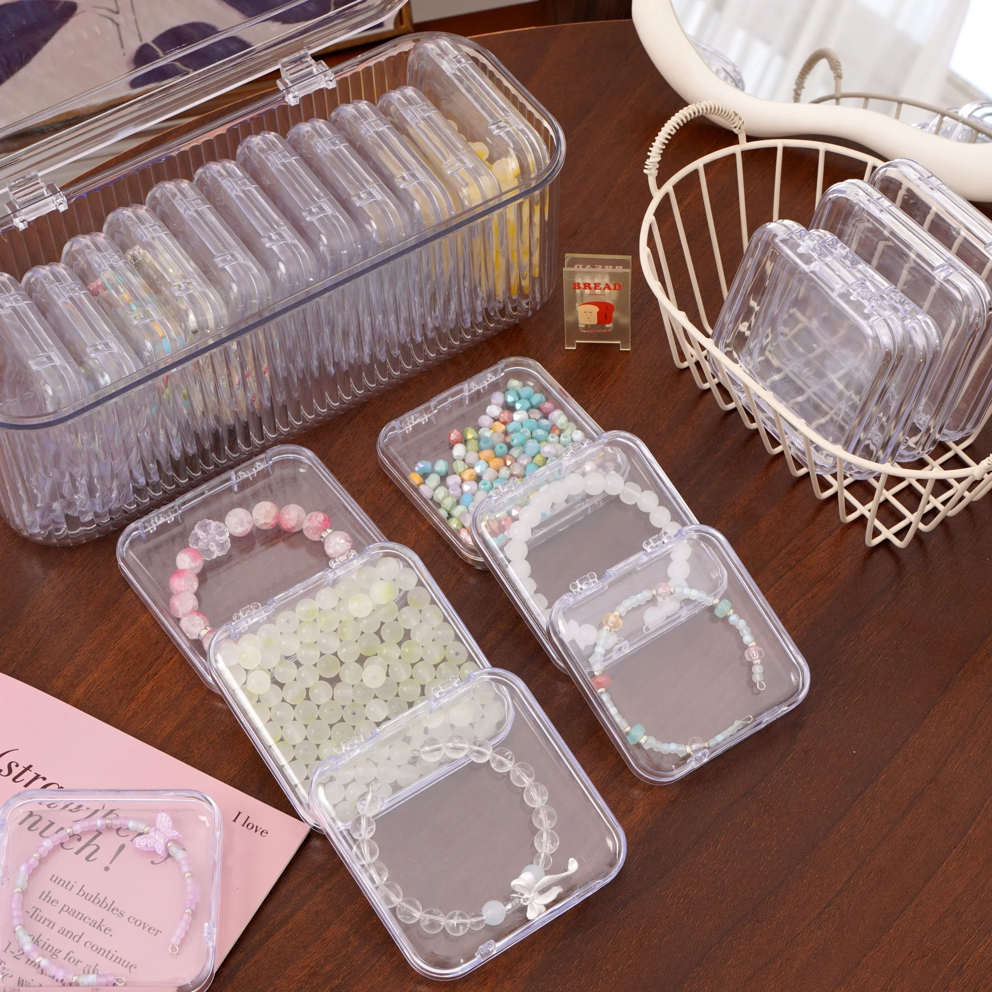 

1-12Pcs Stackable Square Transparent Jewelry Box with Lid Earrings Rings Bracelets Beads Organizer for Daily Travel Home Desktop