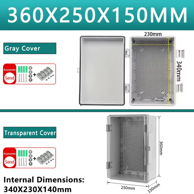 

360x250x150mm IP66 Waterproof Plastic Junction Box ABS Outdoor Electronic Instrument Project Distribution Box Wire Enclosure