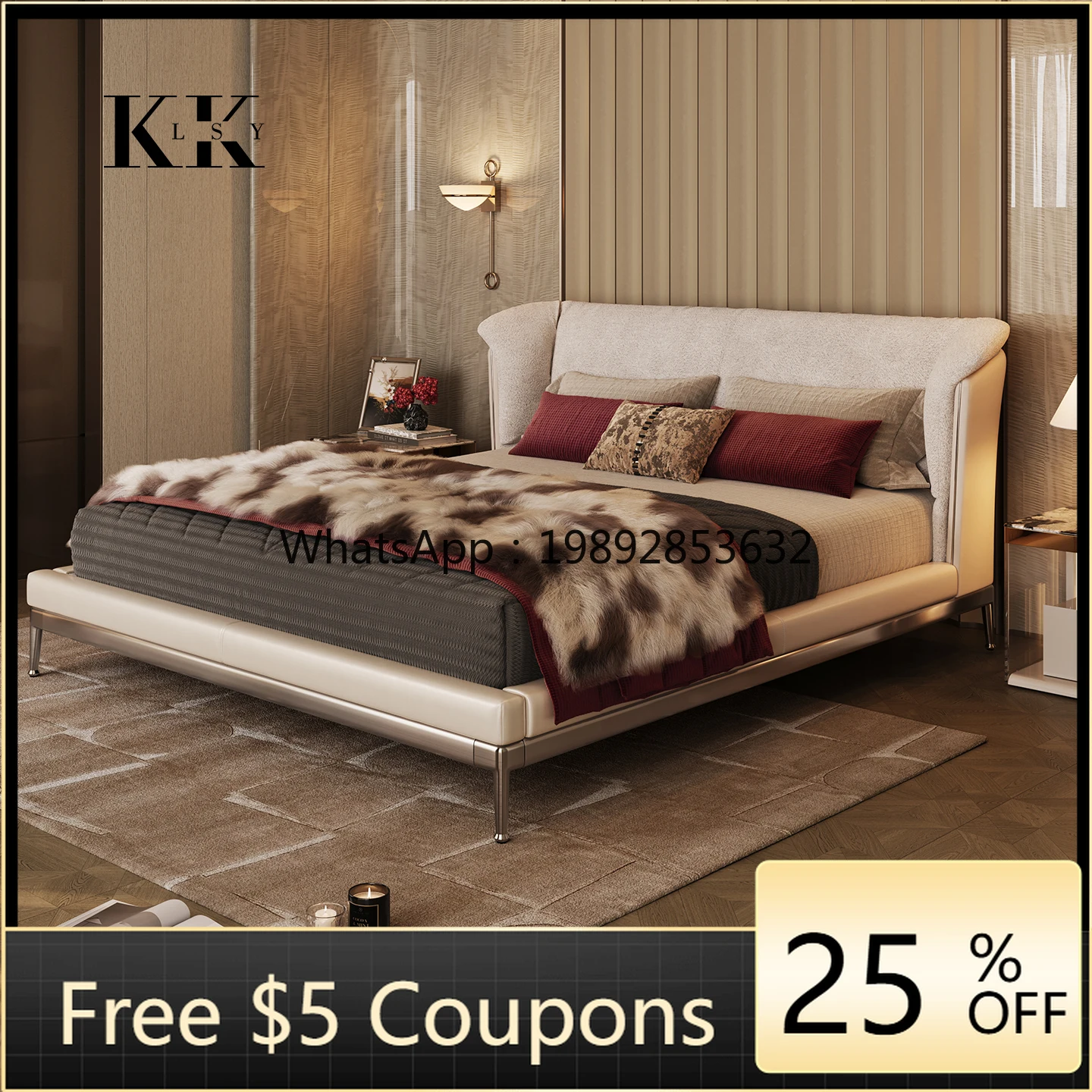 YFY Italian Style Light Luxury Master Bedroom Bed Cream Style High-End Elegant Modern French Soft Leather Double Bed
