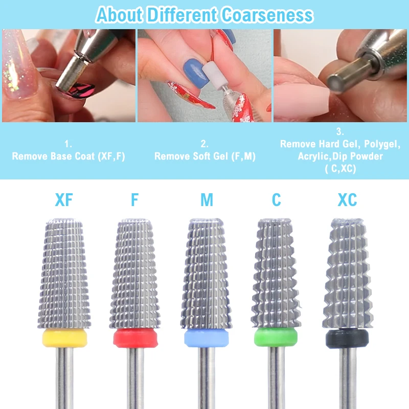 5 in 1 punte da trapano per unghie in metallo duro ombrello sinistra destra doppia modalità rotanti fresa manicure fai da te accessori per lucidatura strumenti