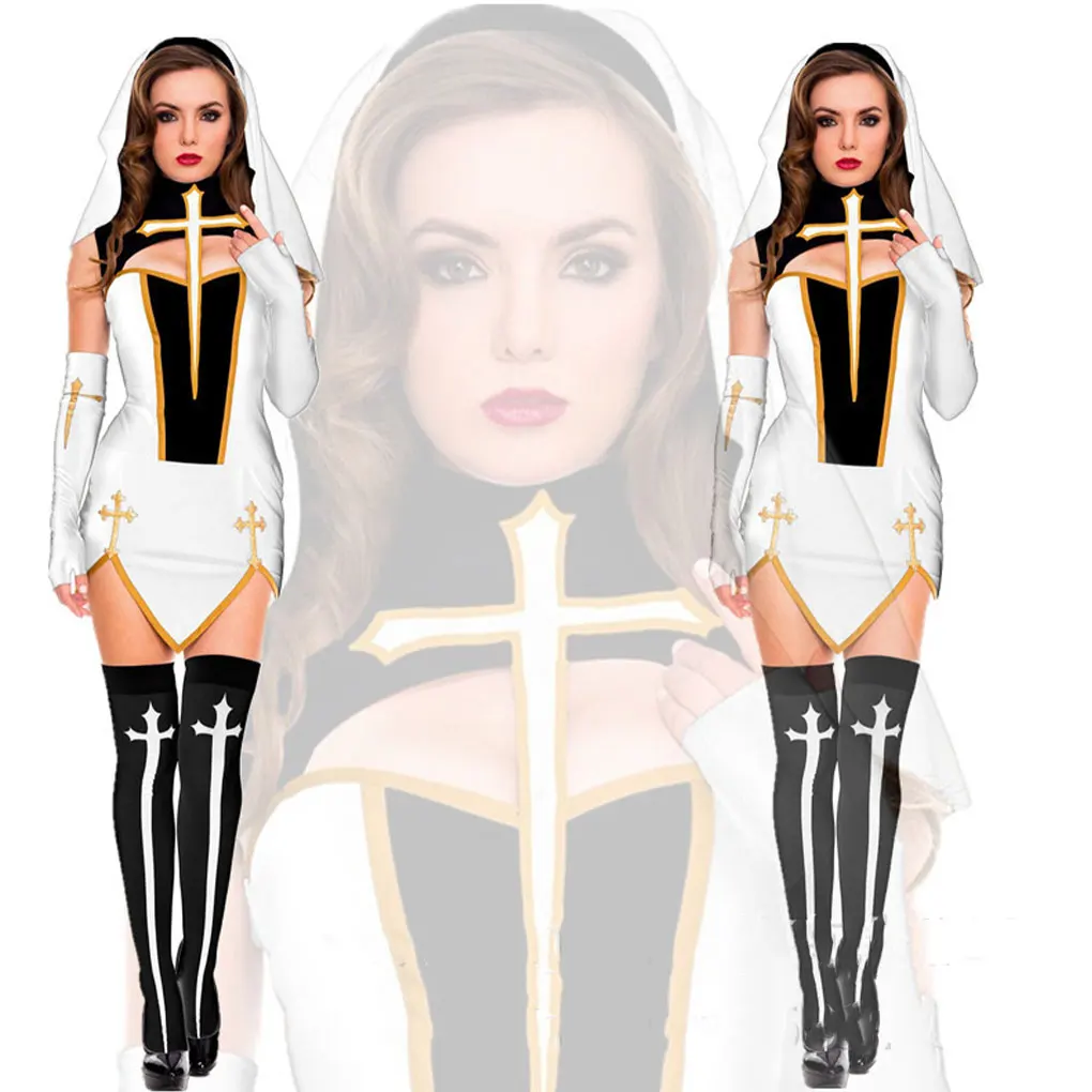 Costume de nonne d'Halloween pour femmes, doux et respirant, facile à porter, idée cadeau, matériaux en Polyester, Sexy