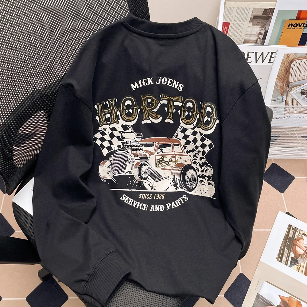 

Retro Heavyweight Pure Cotton Long Sve T-irt ex Spring Autumn Loose Top Outlet Store Tailored Print Casual Outerwear