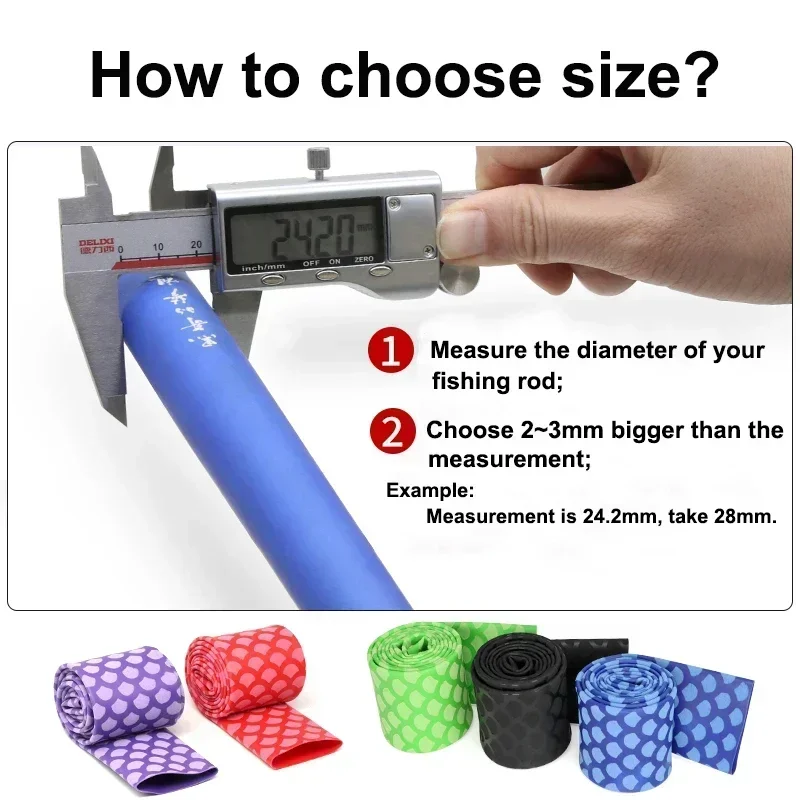 Tubo termorretráctil antideslizante para caña de pescar, aislamiento eléctrico DIY, funda antideslizante, 15/18/20/22/25/28/30/35/40/45mm