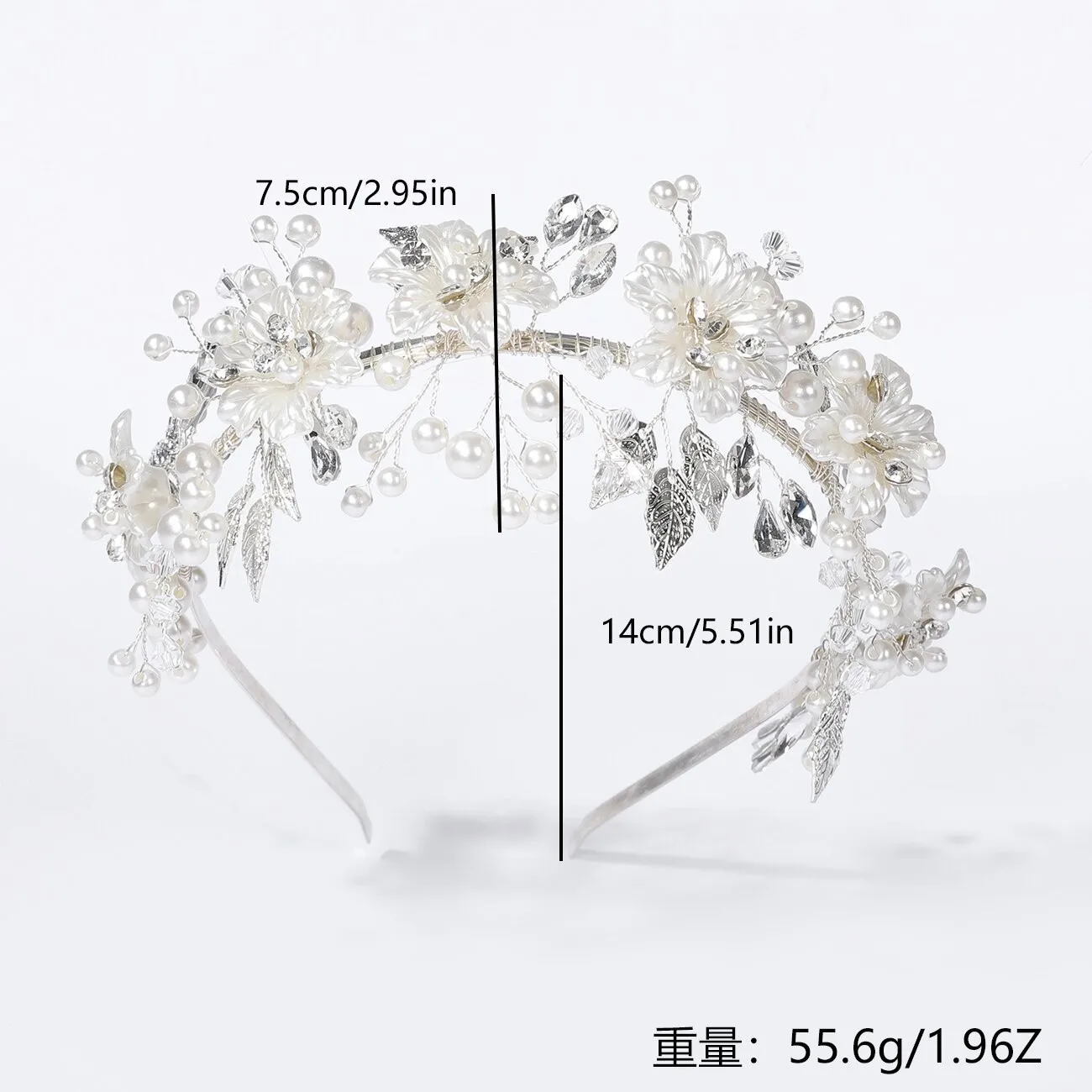 SLBRIDAL Handgefertigte Kristall-Strass-Perlen Blumen-Blatt Braut-Tiara Stirnband Hochzeitskrone Haaraccessoires Damen Mädchen Schmuck – Detail 1