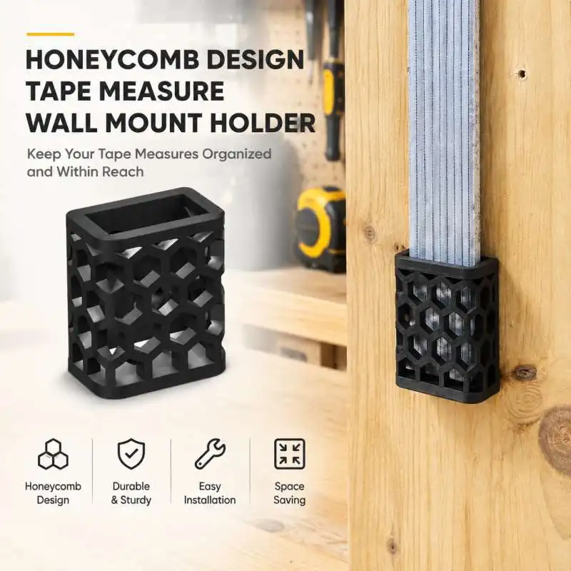 Honeycomb Design Tape Measure Wall Mount Holder Workshop Measuring Tape Storage Bracket Garage Tool Organizer