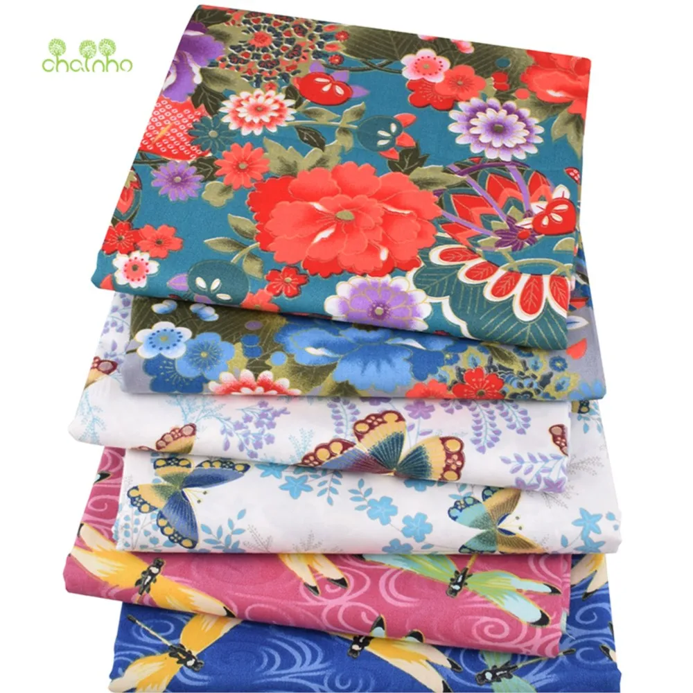 Chainho,Printed Twill Weave Cotton Fabric,DIY Sewing Quilting Material,Patchwork Cloth,Floral Series,6 Designs,2 Size,CC316