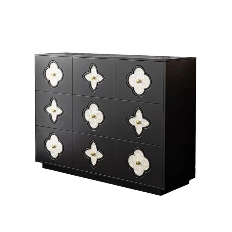 

Vintage four-leaf clover shell chest 9 bucket medieval dining side cabinet bedroom storage solid wood porch cabinet