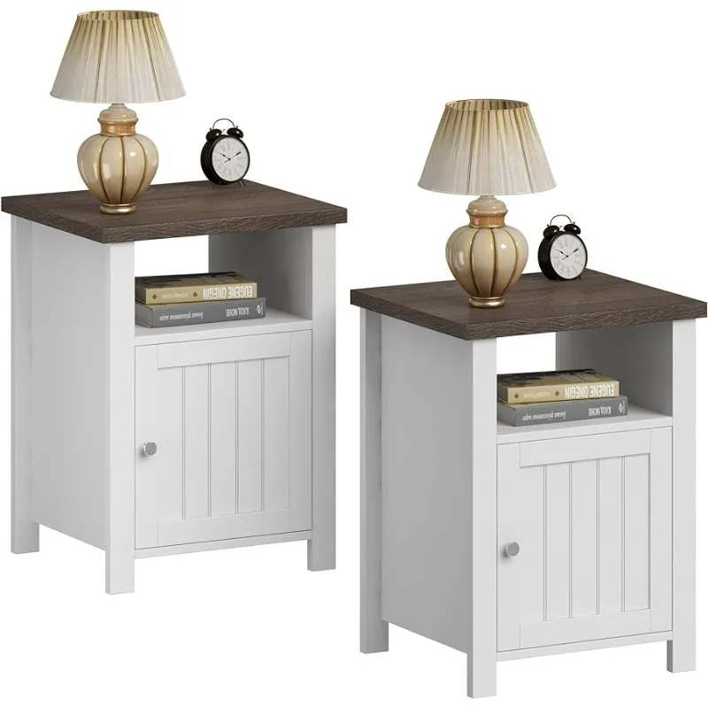 

ChooChoo Farmhouse Nightstands Set of 2, Rustic Vintage End Side Table with Storage for Bedroom Living Room, White