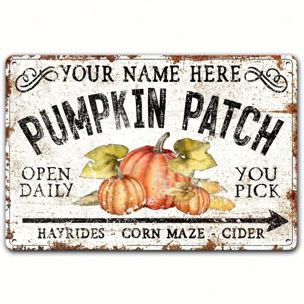 Farmhouse Vintage Pumpkin Metal Wall Sign - Retro Fall Halloween Thanksgiving Rustic Hanging Decor for Home Garden