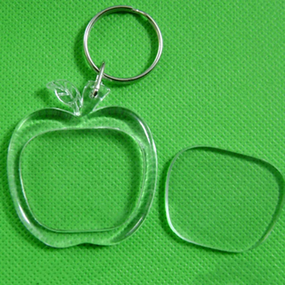 1PC New Rectangle Heart Transparent Blank Acrylic Insert Photo Picture Frame Keyring Keychain DIY Split Ring Key Chain Gift