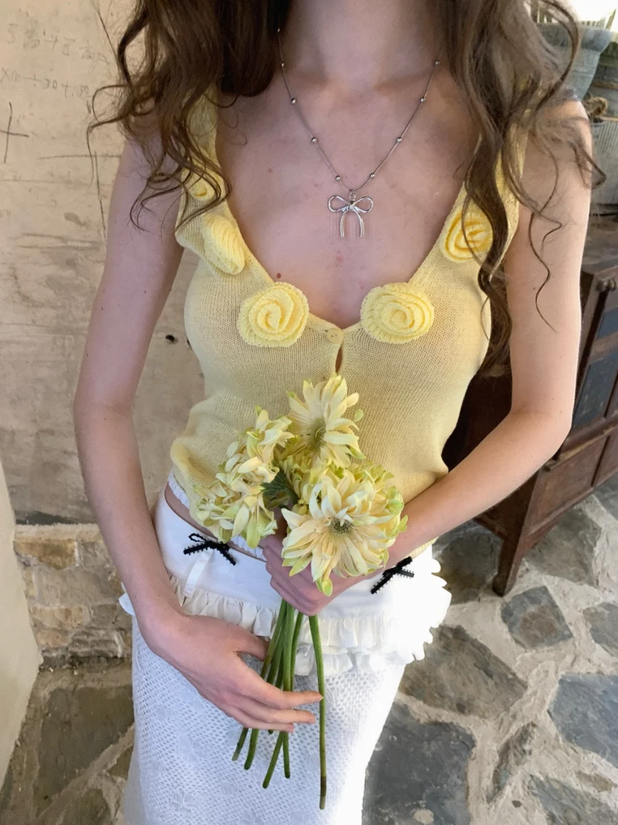 

Романтичный вязаный кардиган ручной работы с цветочным узором, летний, приталенный, с V-образным вырезом, на пуговицах, однотонный, Garden Twili