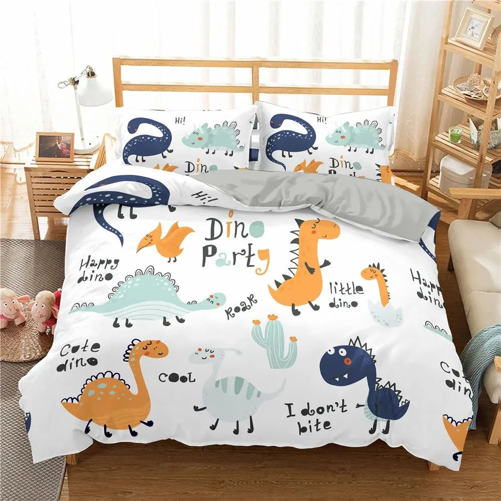 

Cute Cartoon Dinosaur Duvet Cover Twin Queen Jungle Wild Animal Bedding Set for Boys Children Lovely Animal World Bedroom Decor