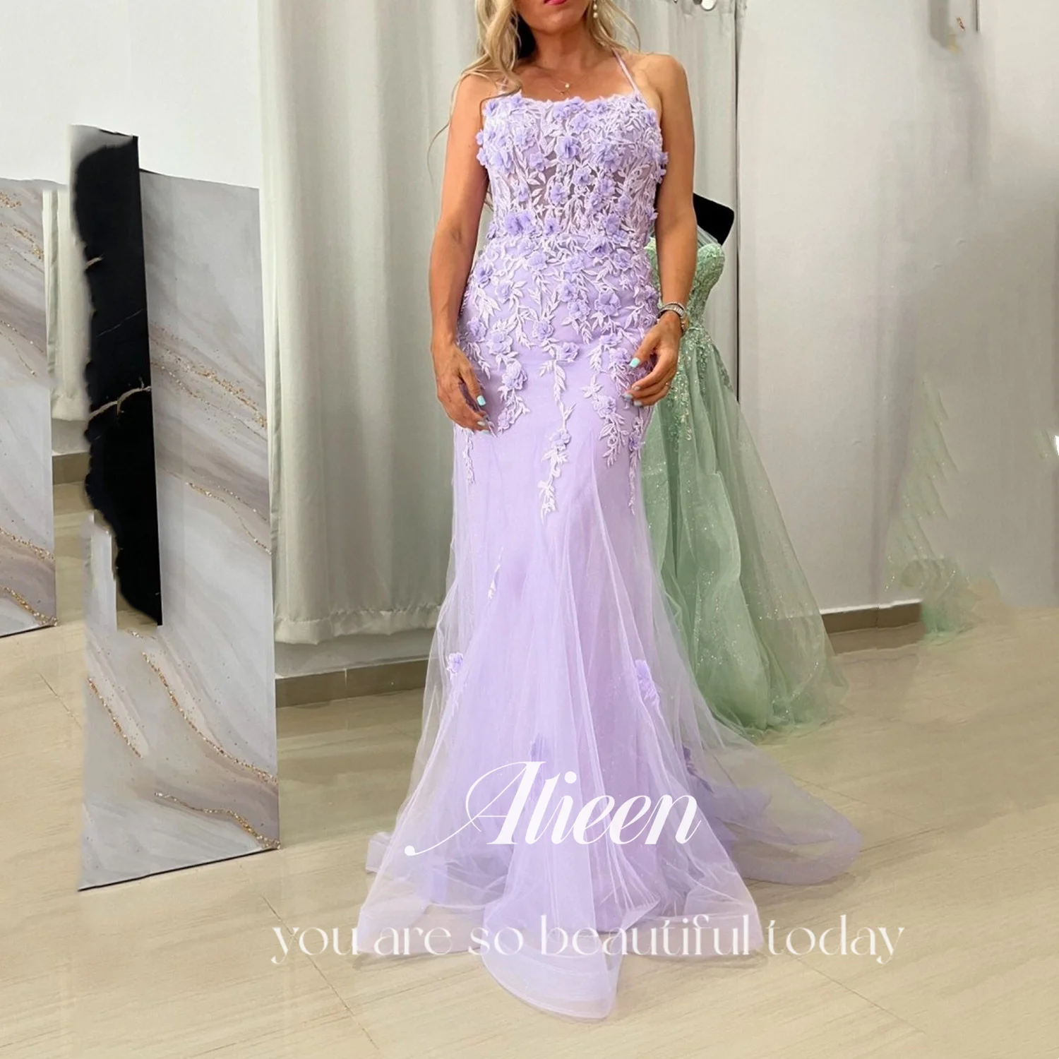 

Aileen فساتين سهرة Women Evening Dress Vestidos De Festa Womens Dresses for Special Occasions Lace Customized Purple Mermaid