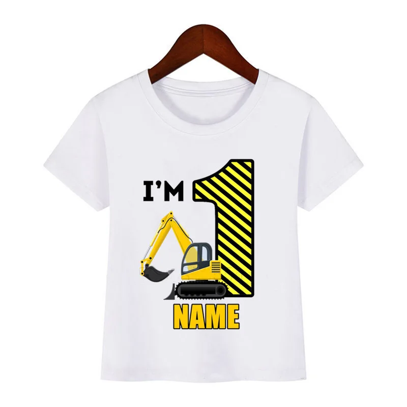 Cartoon Excavator 1-9 Years Old Birthday Number Print T-shirt Children's Birthday Name T-shirt Gift for Boys and Girls