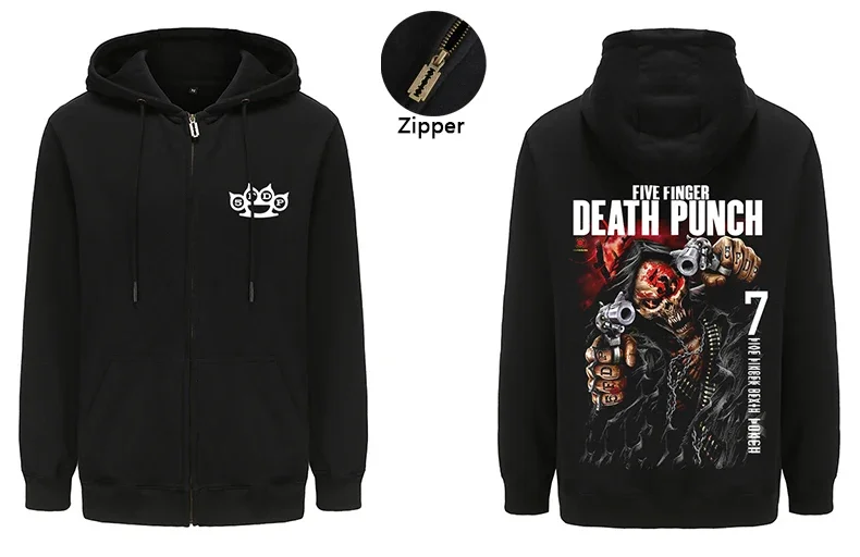 

Heavy Metal Five Finger Death Punch Metal Rock Zipper Hoodies Mens Fashion Gothic Zip-up Hoody Tops Harajuku Streetwear Hip Hop