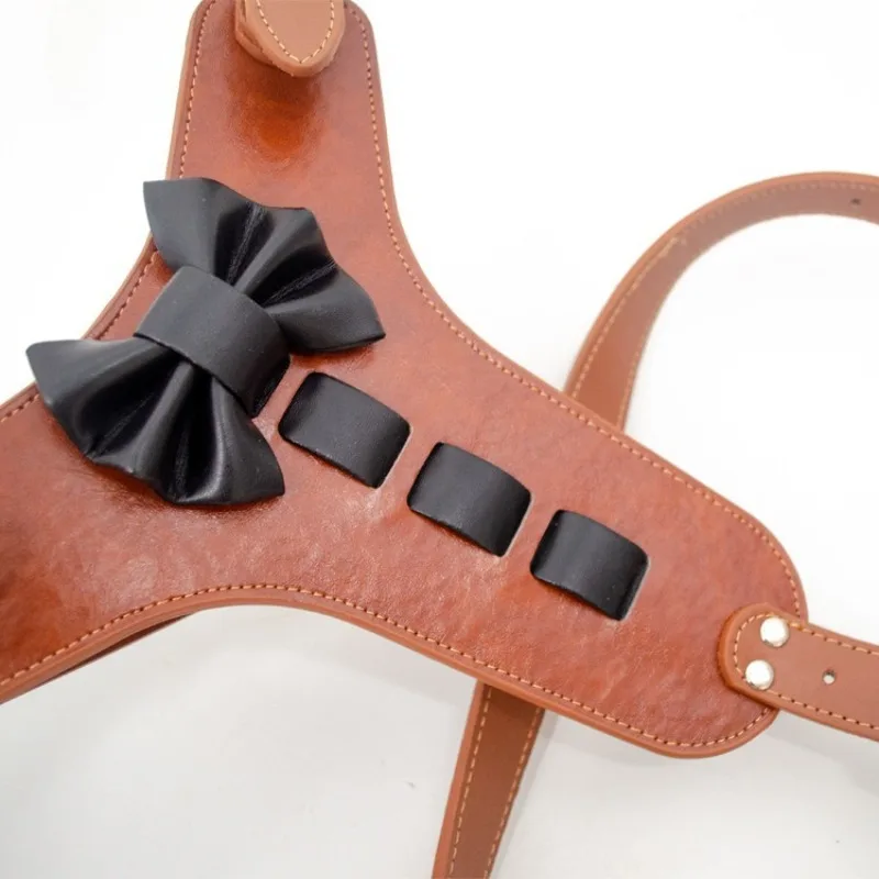 New medium and large dog walking dog chest strap bow bow tie oil wax imitation leather adjustable dog collar traction
