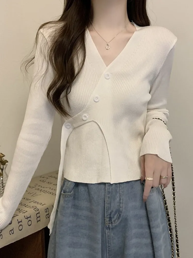 Slim Fit V-Ne Long Sve Gestrickte Pullover frauen Basis Schicht ort Top Frühling Herbst Neue Design Koreanische Sle Pendeln wind