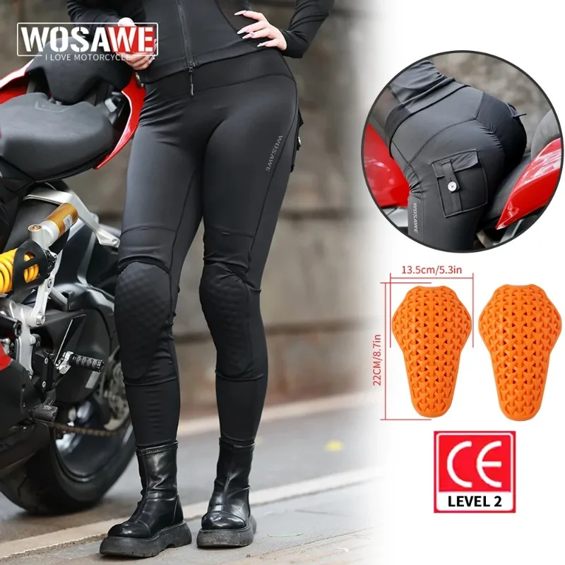 Women Motorcycle Pants Anti-fall High Waist Reflective Motorcycle Rider Pants Racing Fitness GYM Trousers Honey Peach Hip