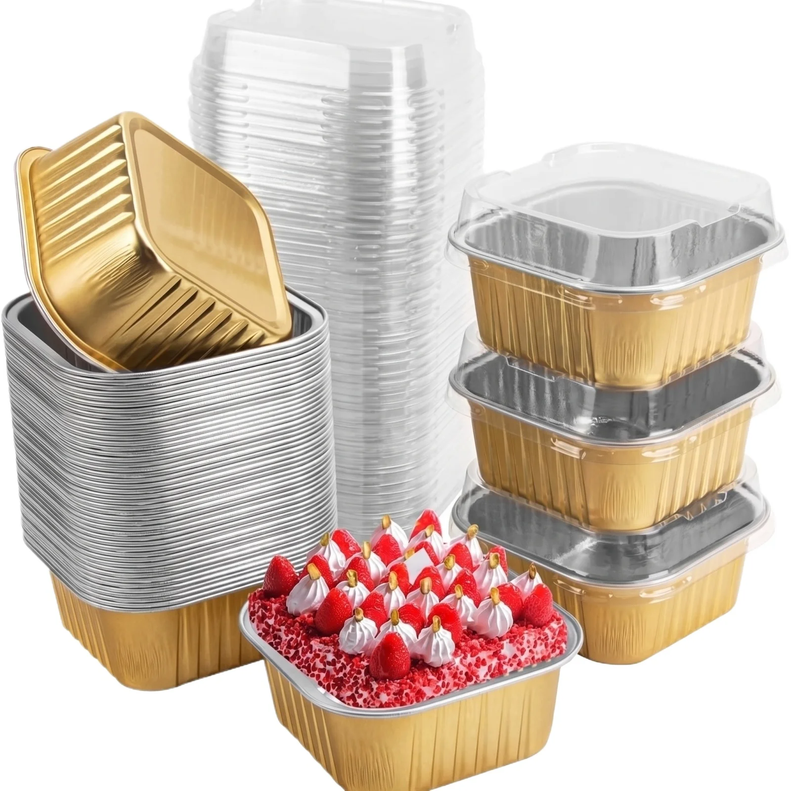 30pcs/set New Non-stick Aluminum Foil Baking Cups With Lids Square Shape Baking Pans Heat Resistant Mini Loaf Pans Baking Cakes