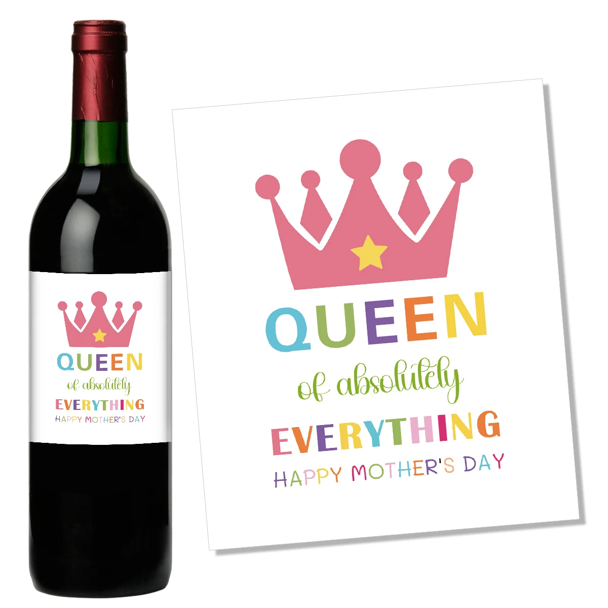 4 Stück Weinflaschenetiketten zum Muttertag – „Queen Of Absolutely Everything“, Dekoraufkleber für das besondere Geschenk der Mutter, DIY-Scrapbook-Bastelarbeiten