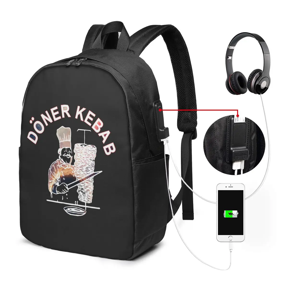 

Funny Doner Kebab Cartoon Backpack Travel Notebook Bag Computer College Student School Bag Laptop Shoulder Bags for Men Women