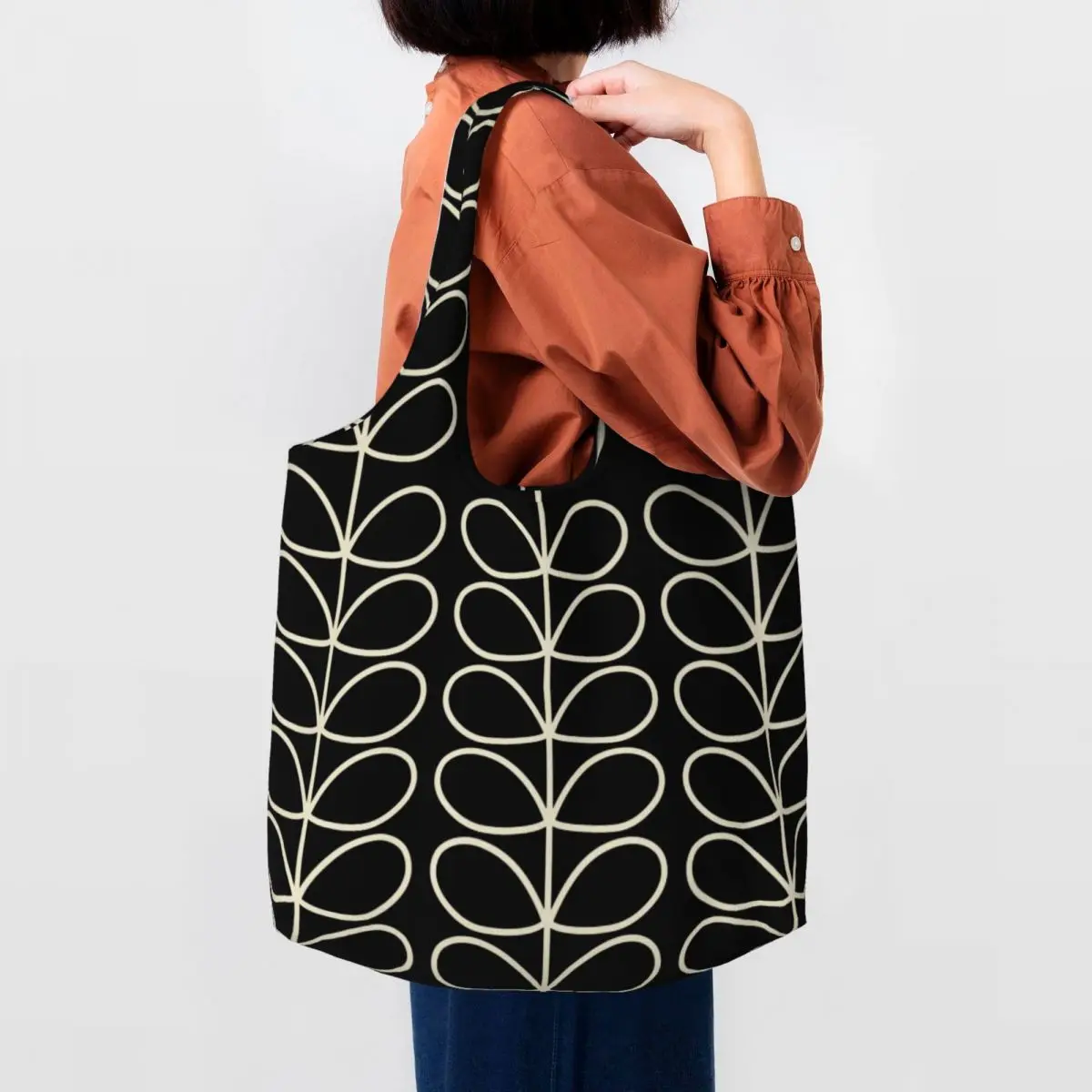 Cute Print Giant Linear Stem Print Tote Shopping Bags Reusable Canvas Shoulder Shopper Bag Handbags Gifts