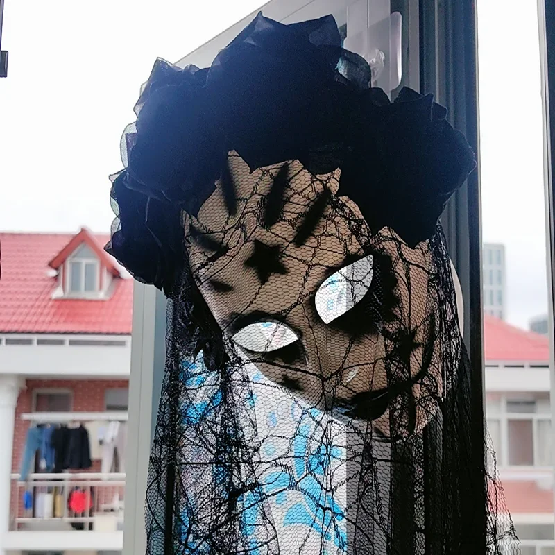 Halloween Cosplay Ghost Bride Veil Mask Lace Rose Horror Gothic Black Veil Mask Undead Carnival Party Masquerade Props - view 4