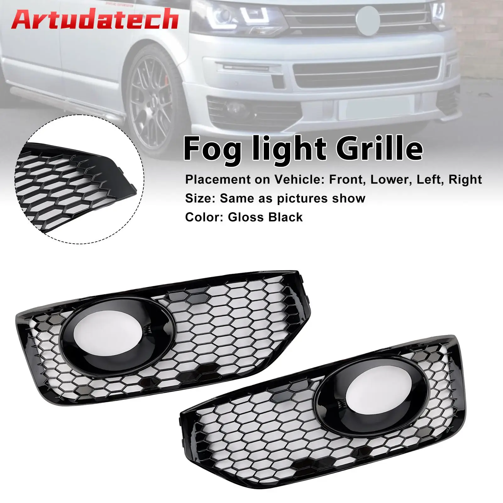 

Artudatech Fog Lamp Light Cover Insert Grille Fit for VW T5 T5.1 2010-2015 S-line Gloss Black