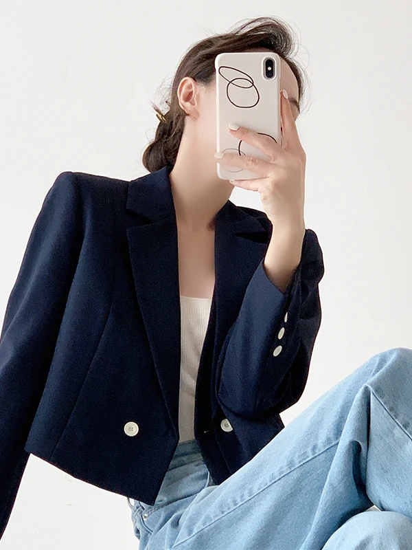 

Snana Autumn 2023 New Sle ort Pure Color Loose Suit Jaet Ele Personali ort Top Women's Busin Casual Wear