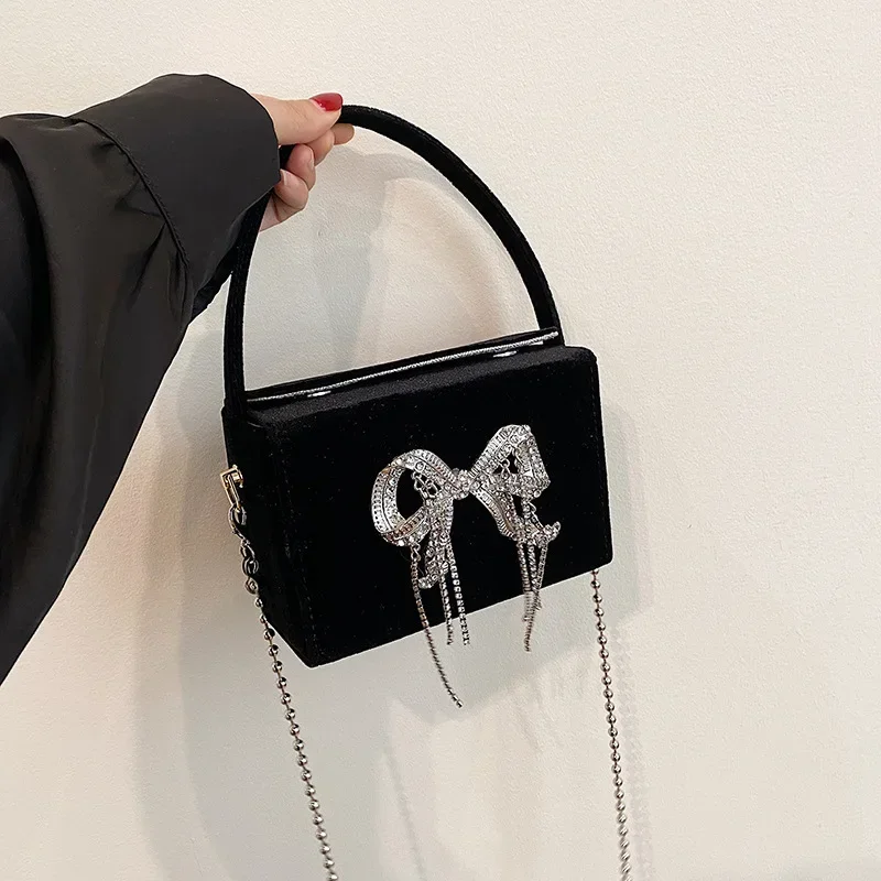 

Вечерняя сумка с бантом и стразами, женский клатч, сумка через плечо, роскошная сумка с клапаном для свадебной вечеринки, сумка-тоут