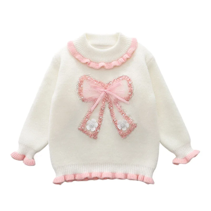 New Girl\'s Sweater Autumn and Winter Wild Lace Sweet Knitted Autumn Winter Girls\' Top