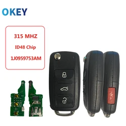 Chave do carro de controle remoto okey para vw beetle golf passat jetta 315mhz id48 1j0959753am 5fa008399-30 2000-2006 3 + 1 botões