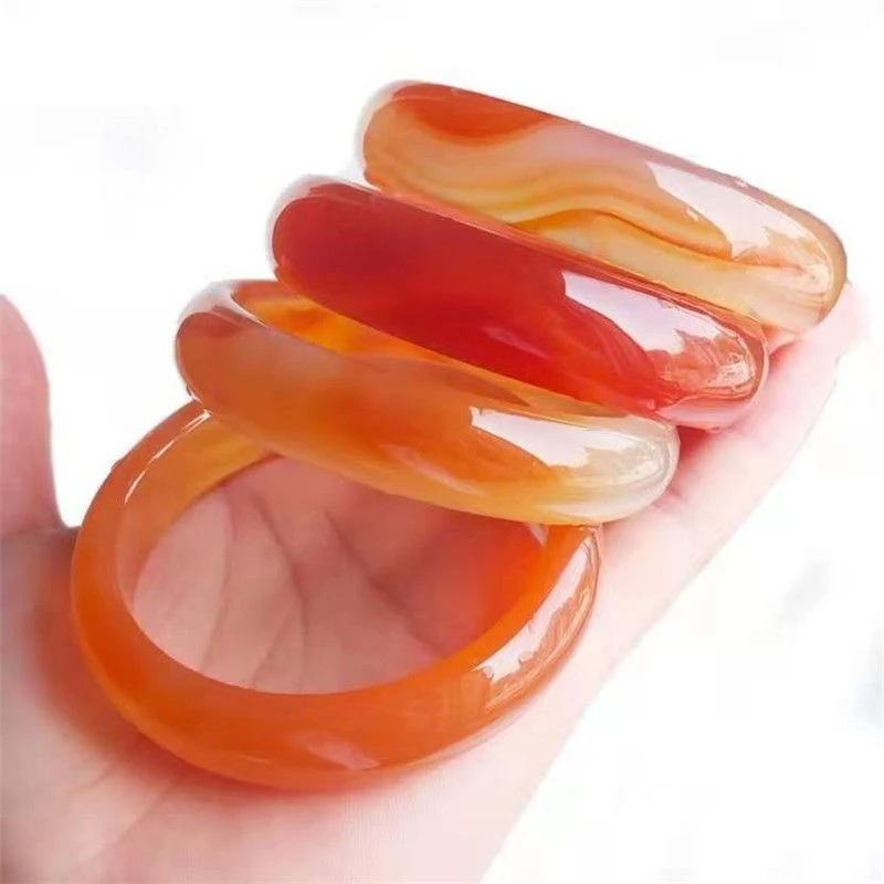 

Authentic ice red and white agate chalcedony for women, colorful bracelet, jadeite-colored wide jade bangle
