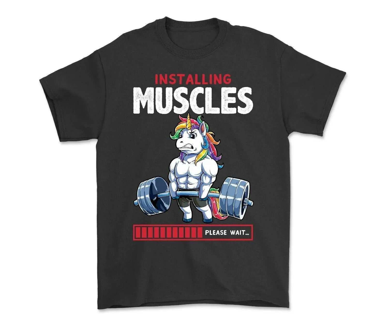 Installing Muscles Please Wait Unicorn Gym T-Shirt Cute Rainbow Unicorn Gym Tee