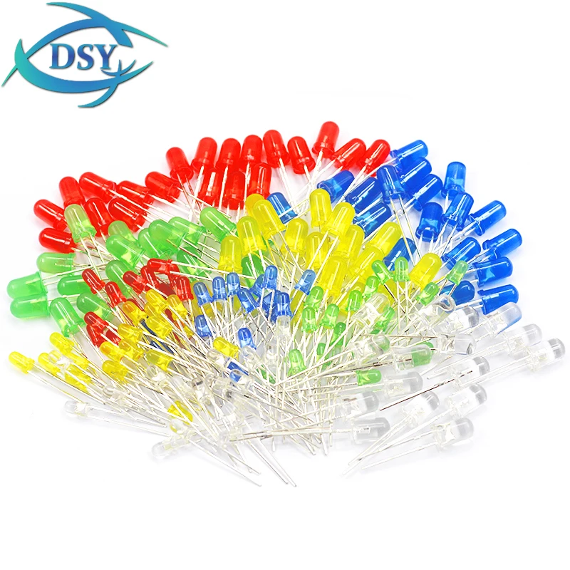 200PC/Set 3mm/5mm LED KIT Mixed Color Red Green Yellow Blue White Light Emitting Diode Assortment Box Set