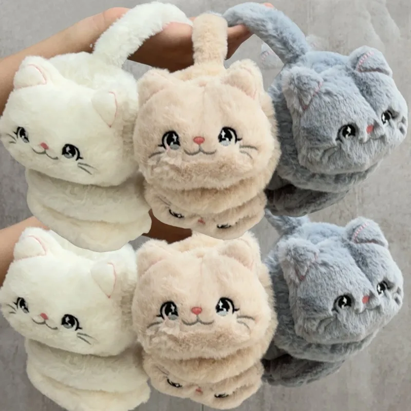 Cartoon Cat Ear Earmuffs Winter Women Girl  Warm Lovely Casual Plush Earmuff Comfortable Foldable Soft Earmuffs Simple Accessory