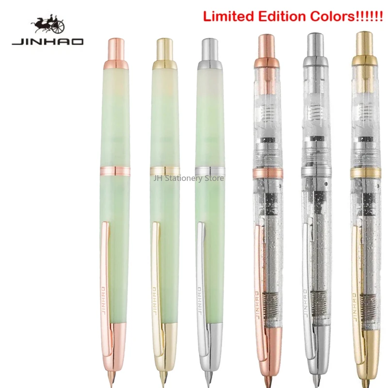

New JINHAO 20 Press Fountain Pen Retractable EF F Nib Transparent Black Writing Ink Pen with Converter School Office Supplies