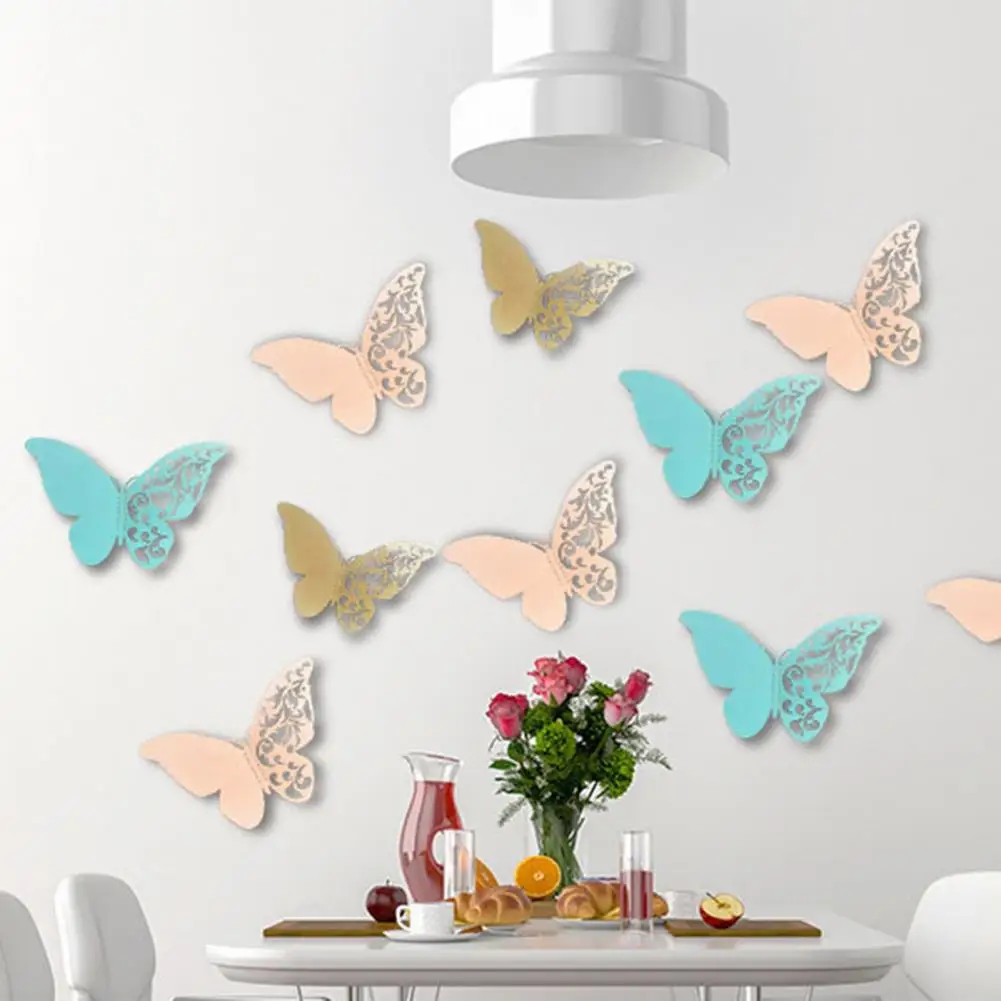 36Pcs 3D Butterfly Wall Decoration Hollow Wing Paper Butterflies Shape Sticker Home Living Room Bedroom Wall Ornament