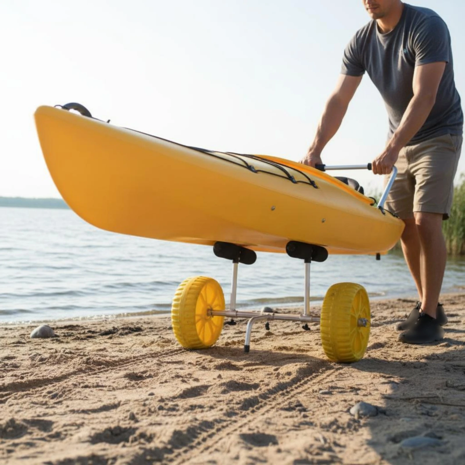 

Aluminum Kayak Transport Trolley Foldable Folding Kayak Trolley Small Watercraft Carrier Sturdy Wheels Water Sports Gear