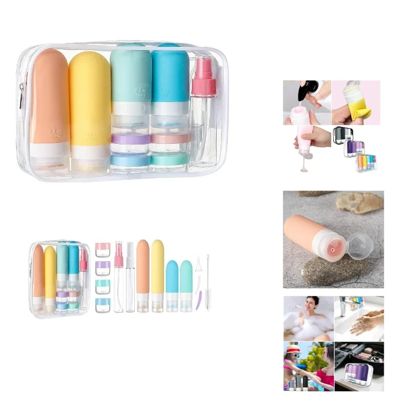 مجموعة زجاجات سفر مكونة من 16 قطعة، حاويات سيليكون قابلة للعصر مانعة للتسرب، مناسبة لمستلزمات النظافة والشامبو والغسول وجل الاستحمام #1