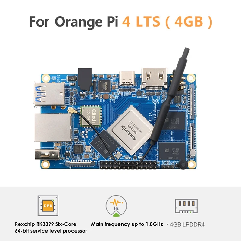 บอร์ดพัฒนาสำหรับ ORANGE Pi 4 LTS เมนบอร์ดชิป RK3399หน่วยความจำ4G 16G eMMC พร้อมเปลือก + พัดลมทำความเย็น + แผงระบายความร้อน